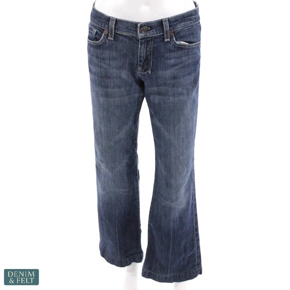 7 For All Mankind Dojo Flare Jeans Medium Wash Wide Leg Iconic Modern Denim Fit - Picture 1 of 14